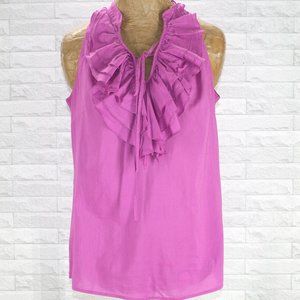 ANN TAYLOR LOFT Blouse Sleeveless Ruffle Neckline Feminine Girlycore Pink Sm